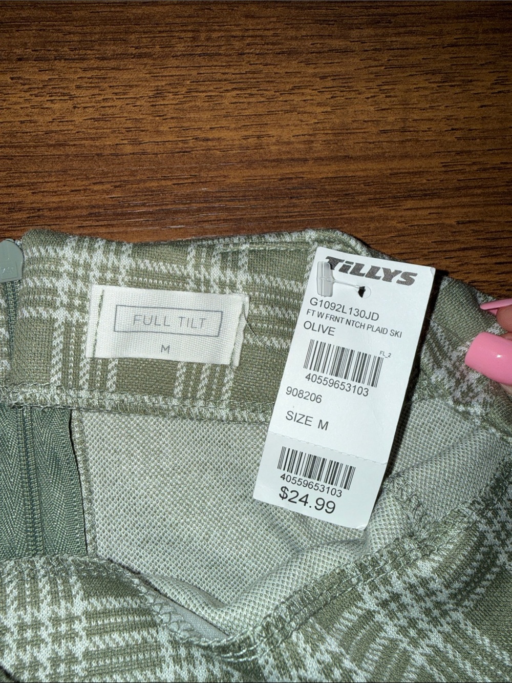 Full Tilt Olive Green and White Plaid Mini Skirt - Picture 2 of 3
